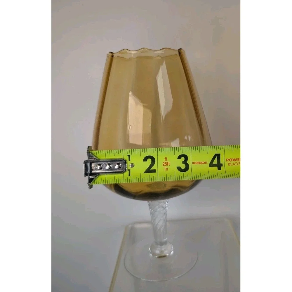 Empoli Glass Amber Spot Optic Glass Footed Large Brandy Snifter Twisted Stem Vng